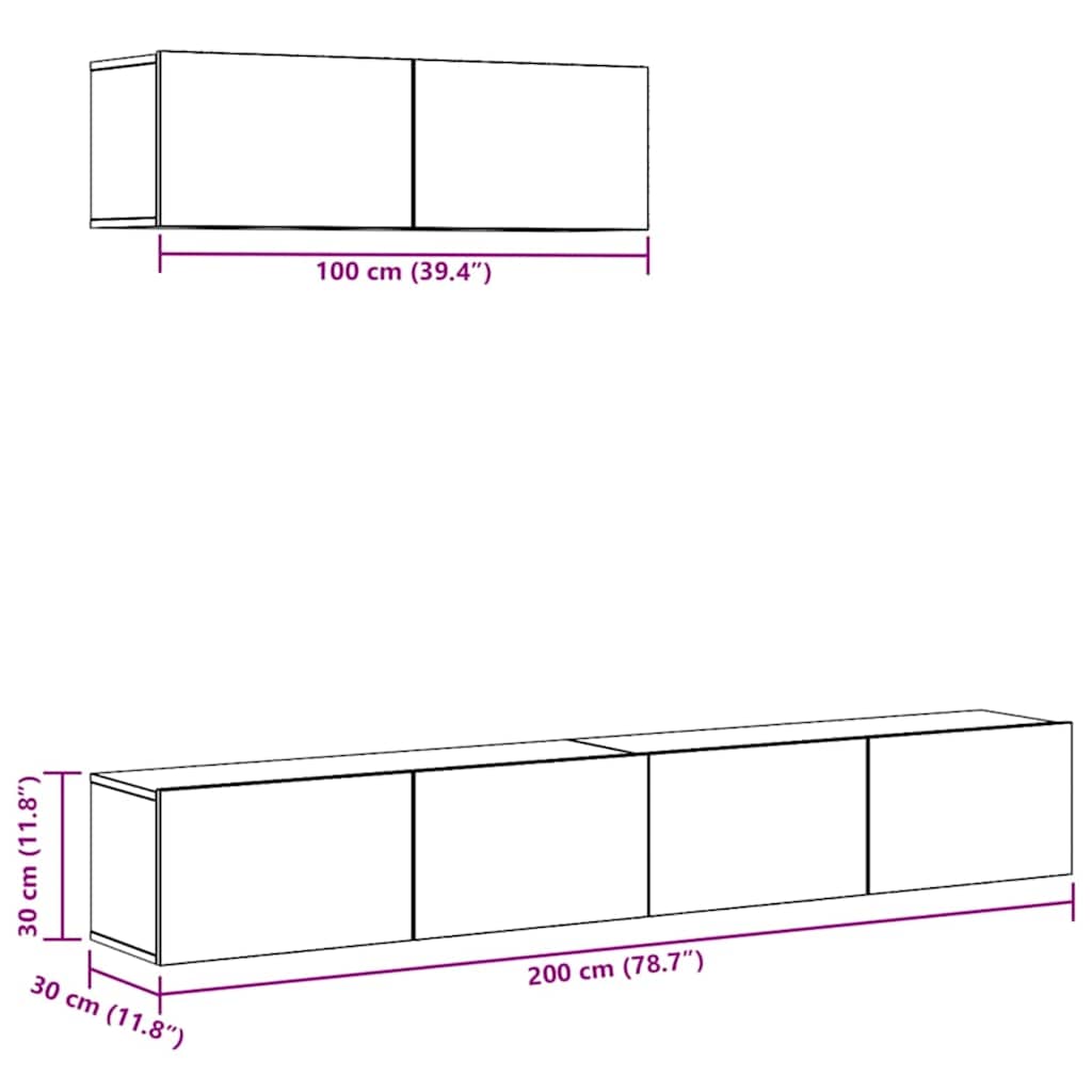 vidaXL 3 Piece TV Cabinet Set Smoked Oak Engineered Wood
