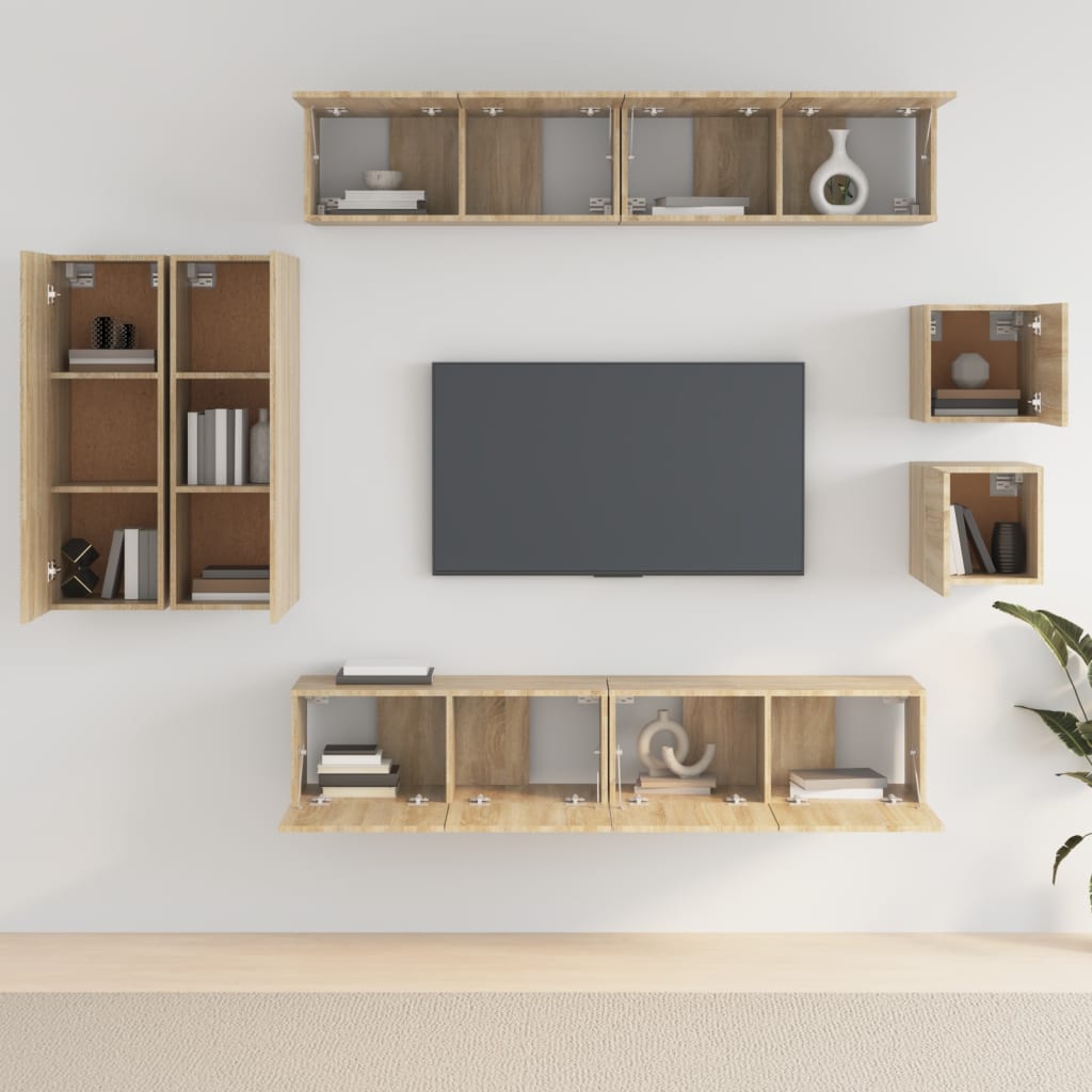 vidaXL 8 Piece TV Cabinet Set Sonoma Oak Engineered Wood