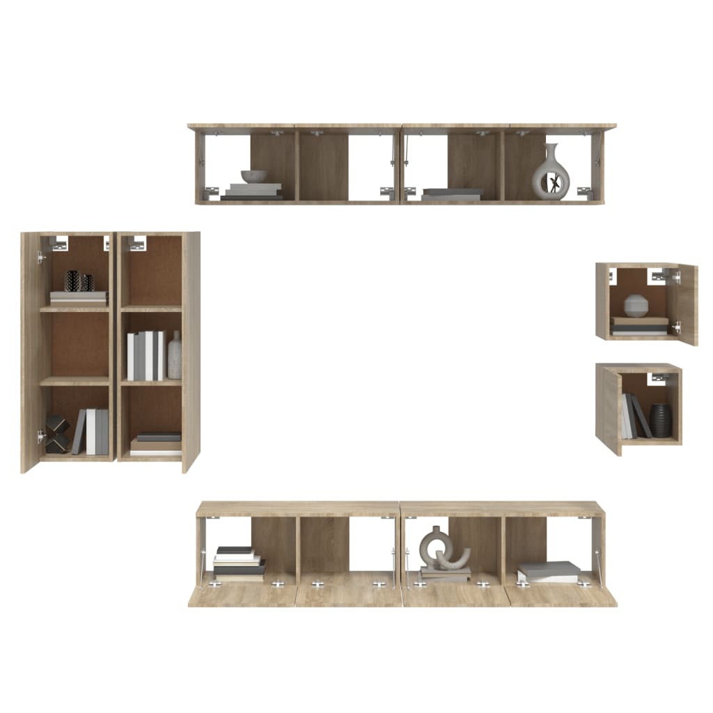 vidaXL 8 Piece TV Cabinet Set Sonoma Oak Engineered Wood