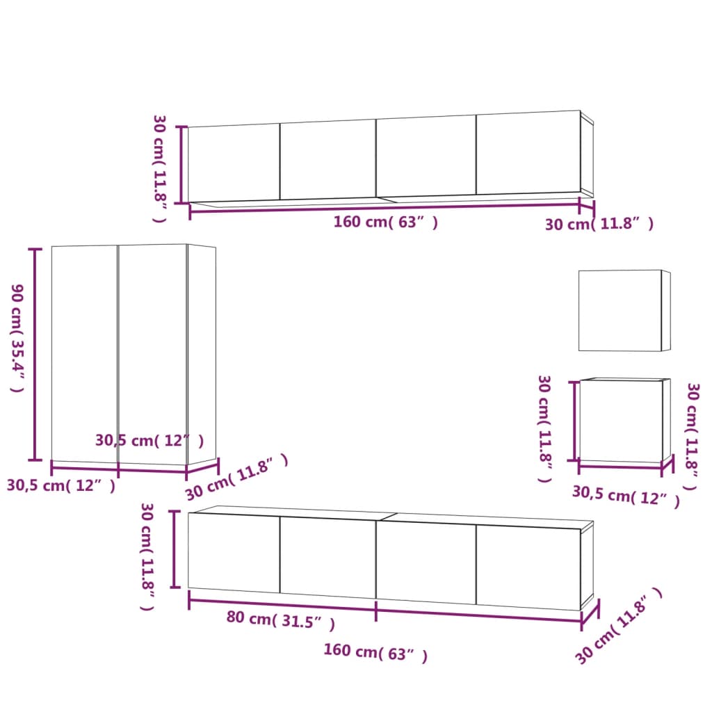 vidaXL 8 Piece TV Cabinet Set Sonoma Oak Engineered Wood