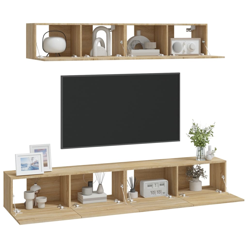 vidaXL 4 Piece TV Cabinet Set Sonoma Oak Engineered Wood