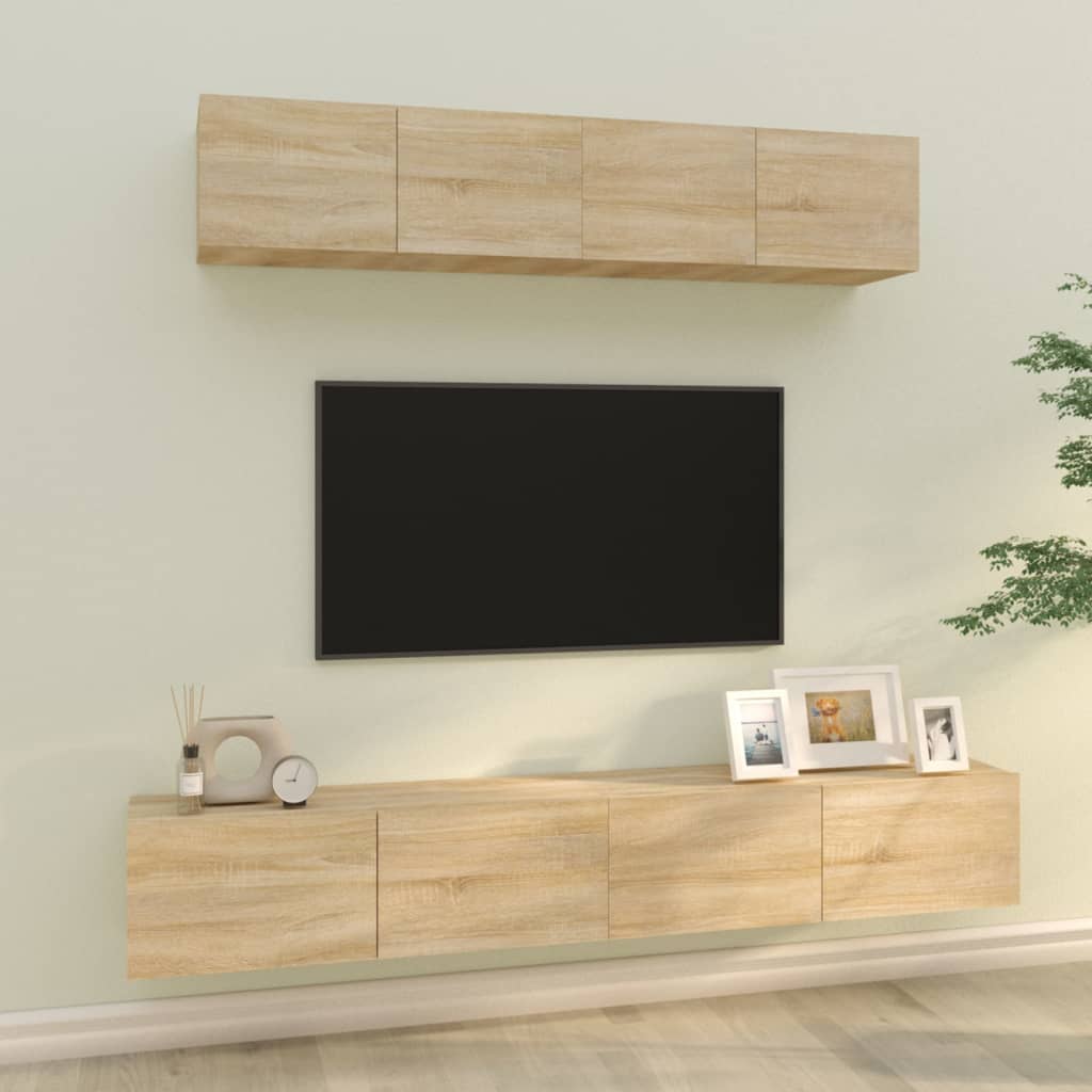 vidaXL 4 Piece TV Cabinet Set Sonoma Oak Engineered Wood