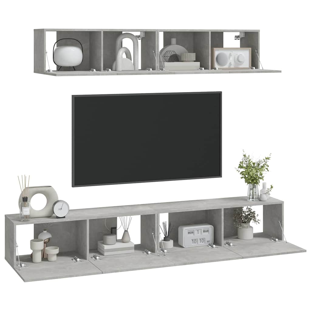 vidaXL 4 Piece TV Cabinet Set Concrete Grey Engineered Wood