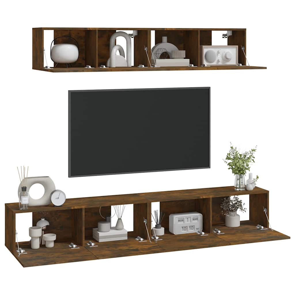 vidaXL 4 Piece TV Cabinet Set Smoked Oak Engineered Wood