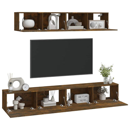 vidaXL 4 Piece TV Cabinet Set Smoked Oak Engineered Wood