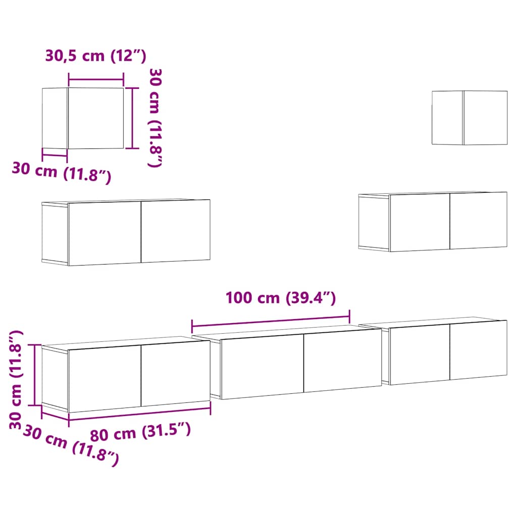 vidaXL 7 Piece TV Cabinet Set Concrete Grey Engineered Wood