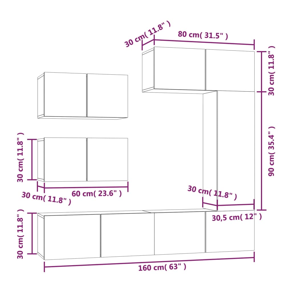 vidaXL 6 Piece TV Cabinet Set Sonoma Oak Engineered Wood