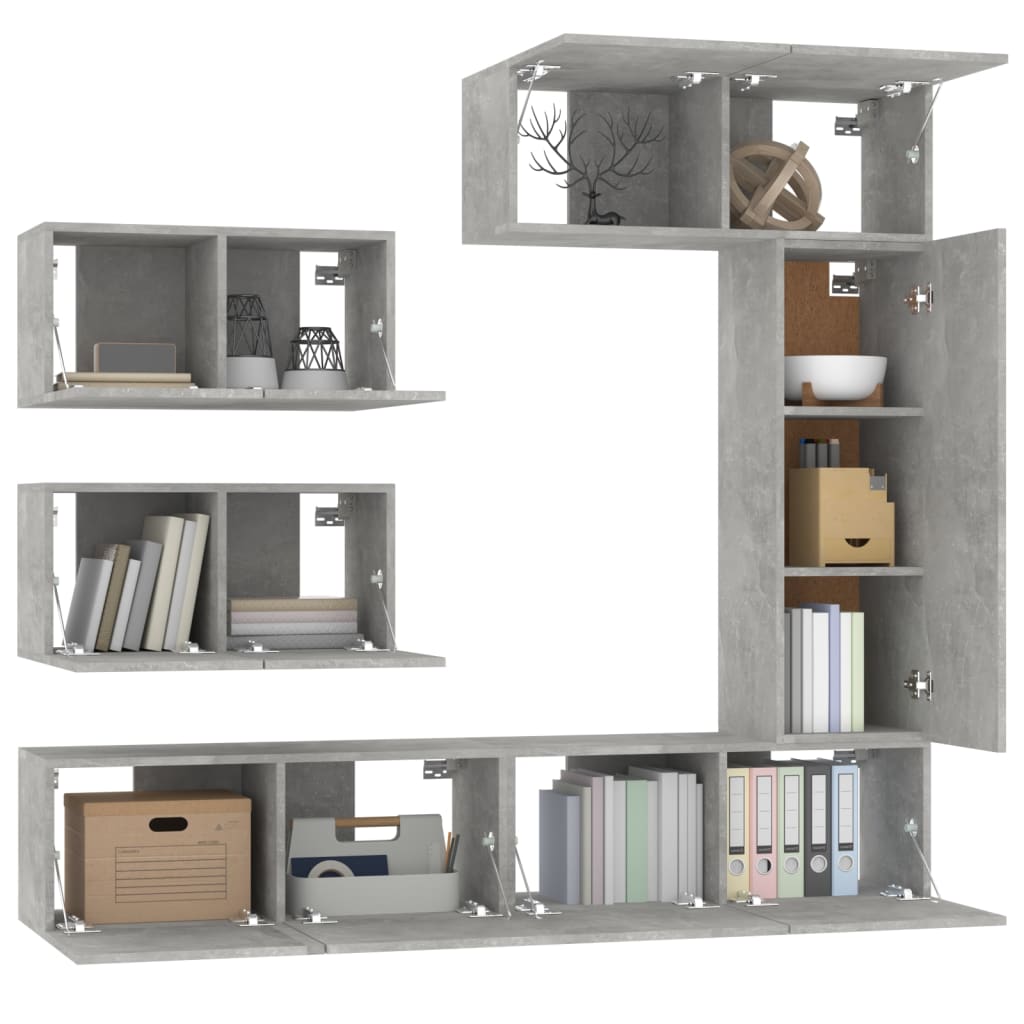 vidaXL TV Cabinet Set | Set of 6 | Concrete Grey | Engineered Wood | Medium