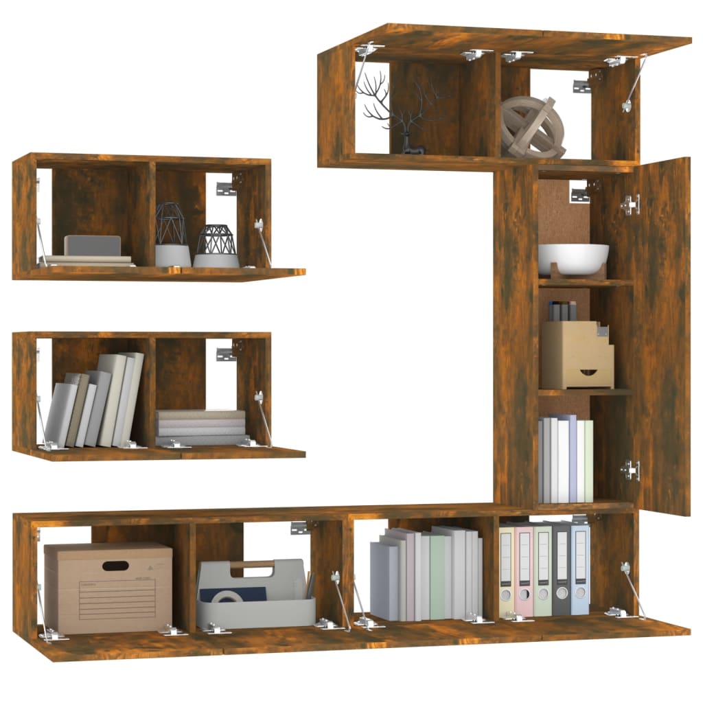 vidaXL 6 Piece TV Cabinet Set Smoked Oak Engineered Wood