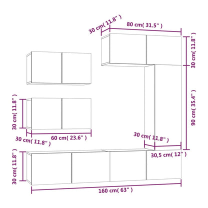 vidaXL 6 Piece TV Cabinet Set Smoked Oak Engineered Wood