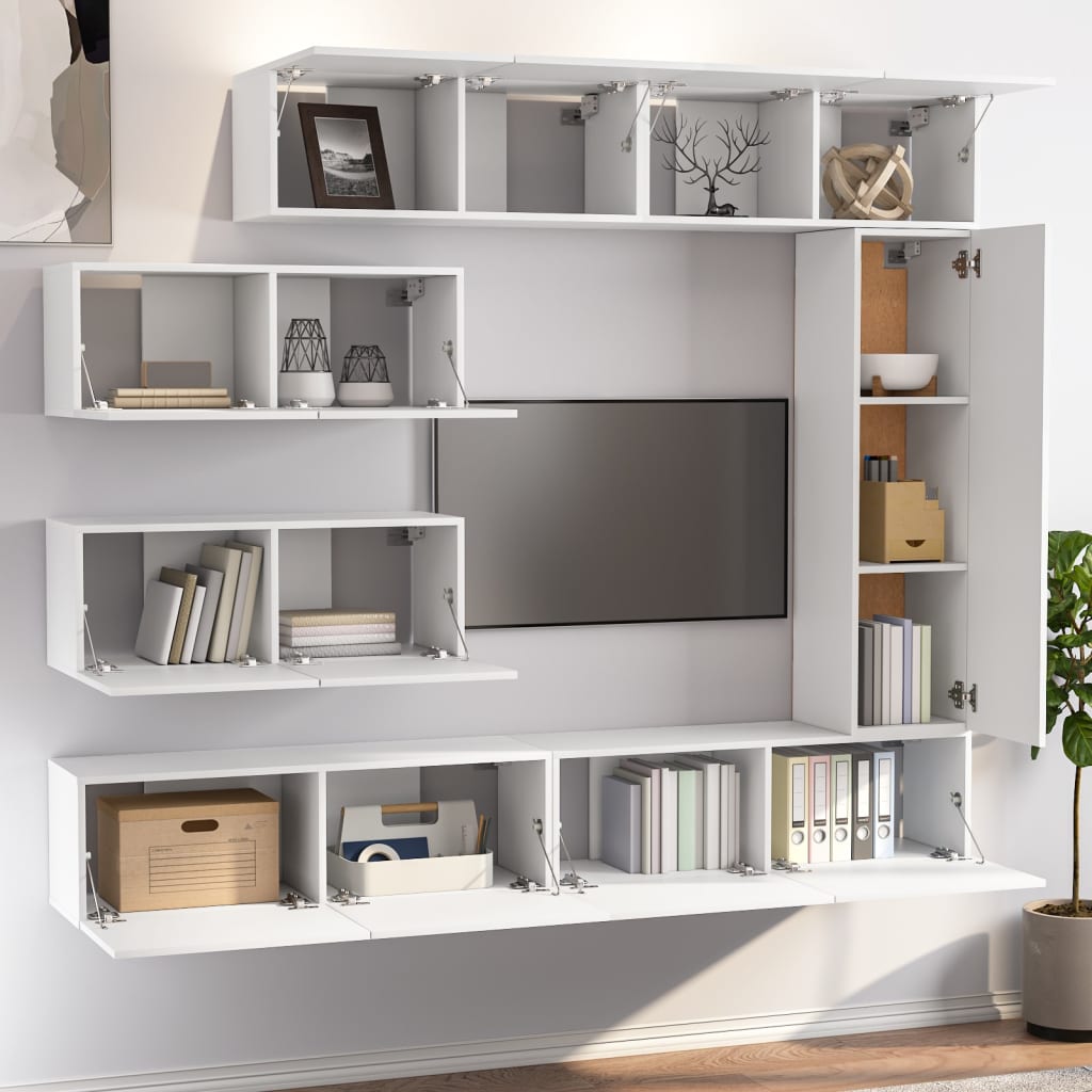 vidaXL Tv Cabinet Set | Set of 7 | White | Engineered Wood | Medium to Large