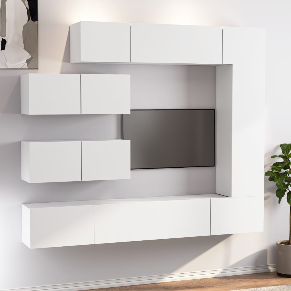 vidaXL Tv Cabinet Set | Set of 7 | White | Engineered Wood | Medium to Large