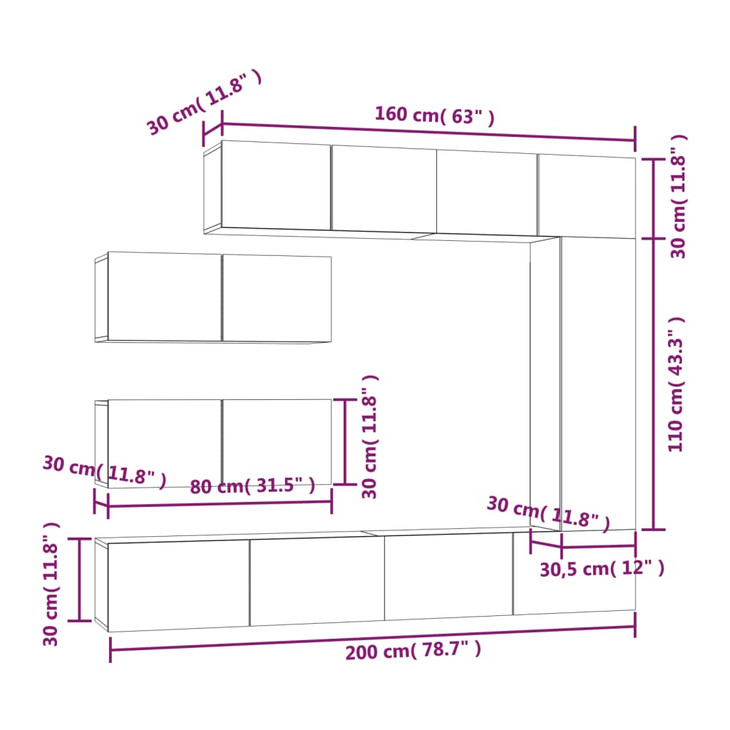 vidaXL Tv Cabinet Set | Set of 7 | Sonoma oak | Engineered wood | Standard