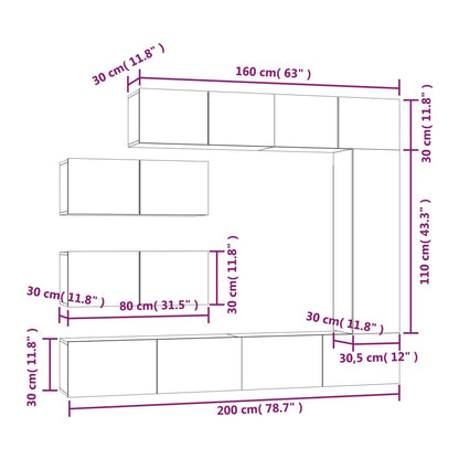 vidaXL Tv Cabinet Set | Set of 7 | Sonoma oak | Engineered wood | Standard