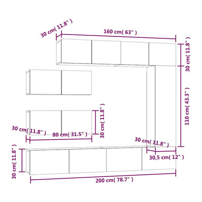 vidaXL 7 Piece TV Cabinet Set Sonoma Oak Engineered Wood