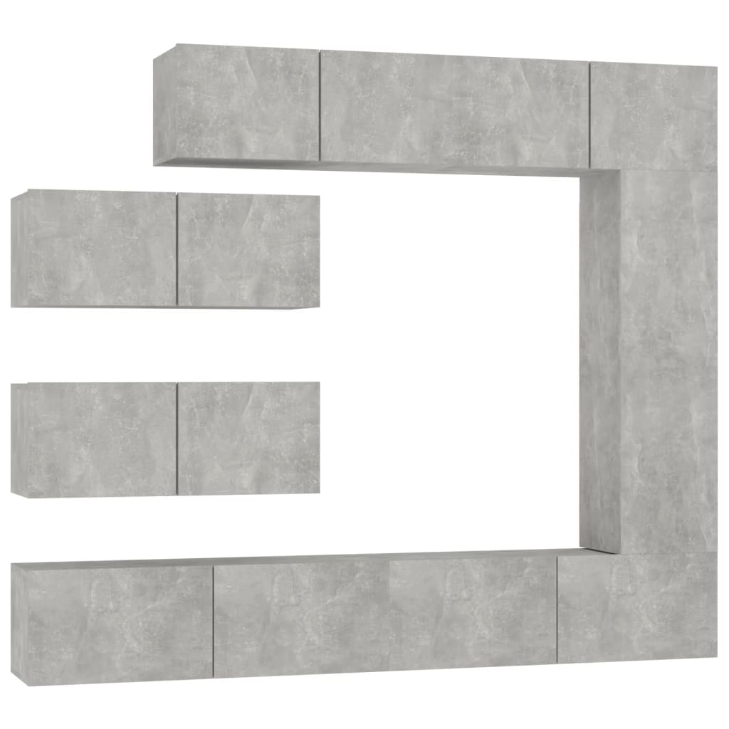 vidaXL TV Cabinet Set | 7 Piece | Concrete Grey | Engineered Wood | Wall Mounted