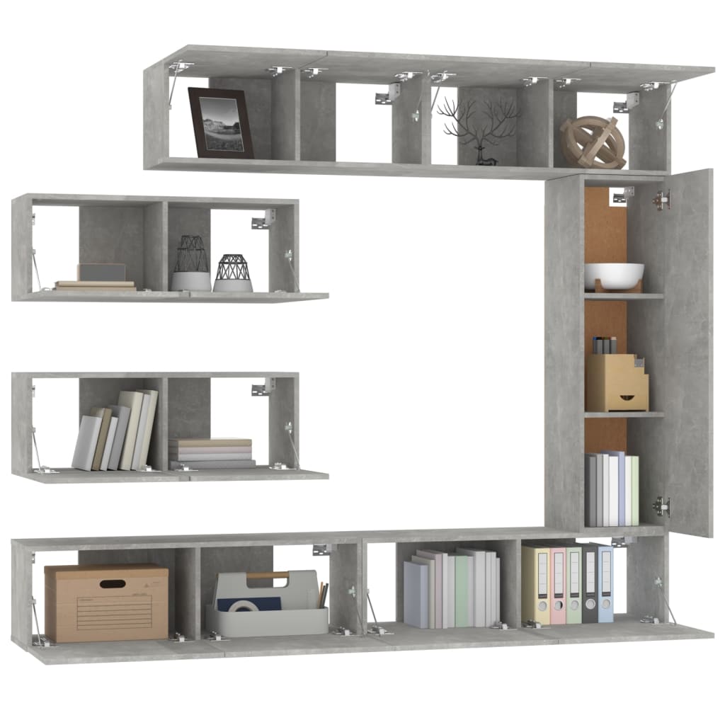 vidaXL TV Cabinet Set | 7 Piece | Concrete Grey | Engineered Wood | Wall Mounted
