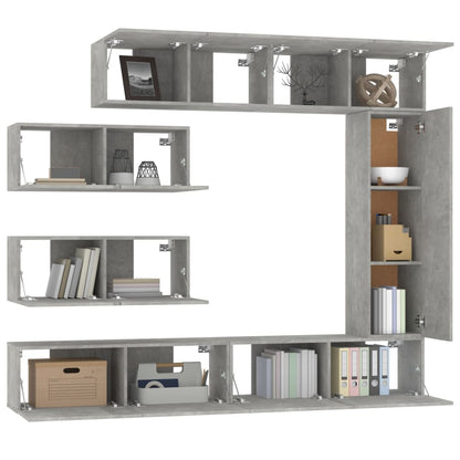 vidaXL TV Cabinet Set | 7 Piece | Concrete Grey | Engineered Wood | Wall Mounted