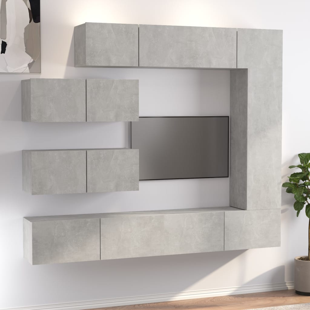vidaXL TV Cabinet Set | 7 Piece | Concrete Grey | Engineered Wood | Wall Mounted