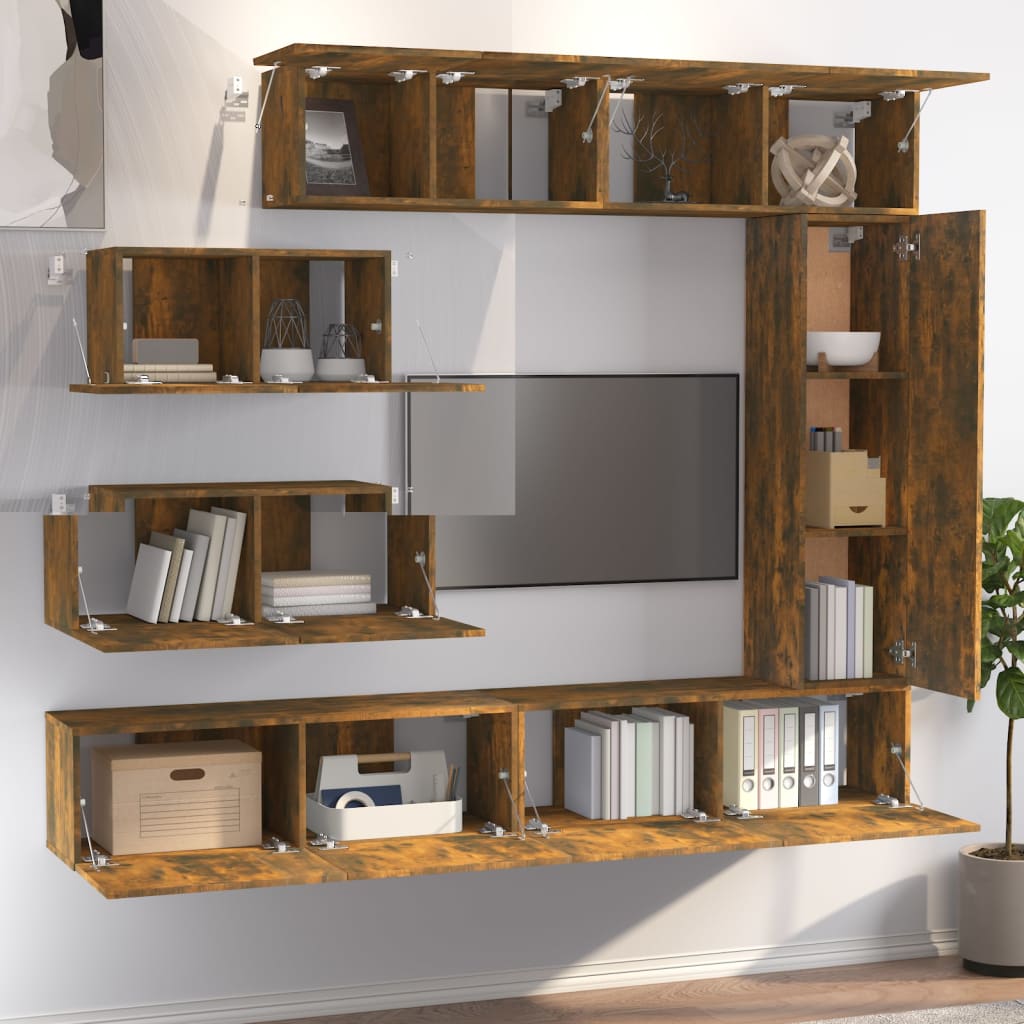 vidaXL 7 Piece TV Cabinet Set Smoked Oak Engineered Wood