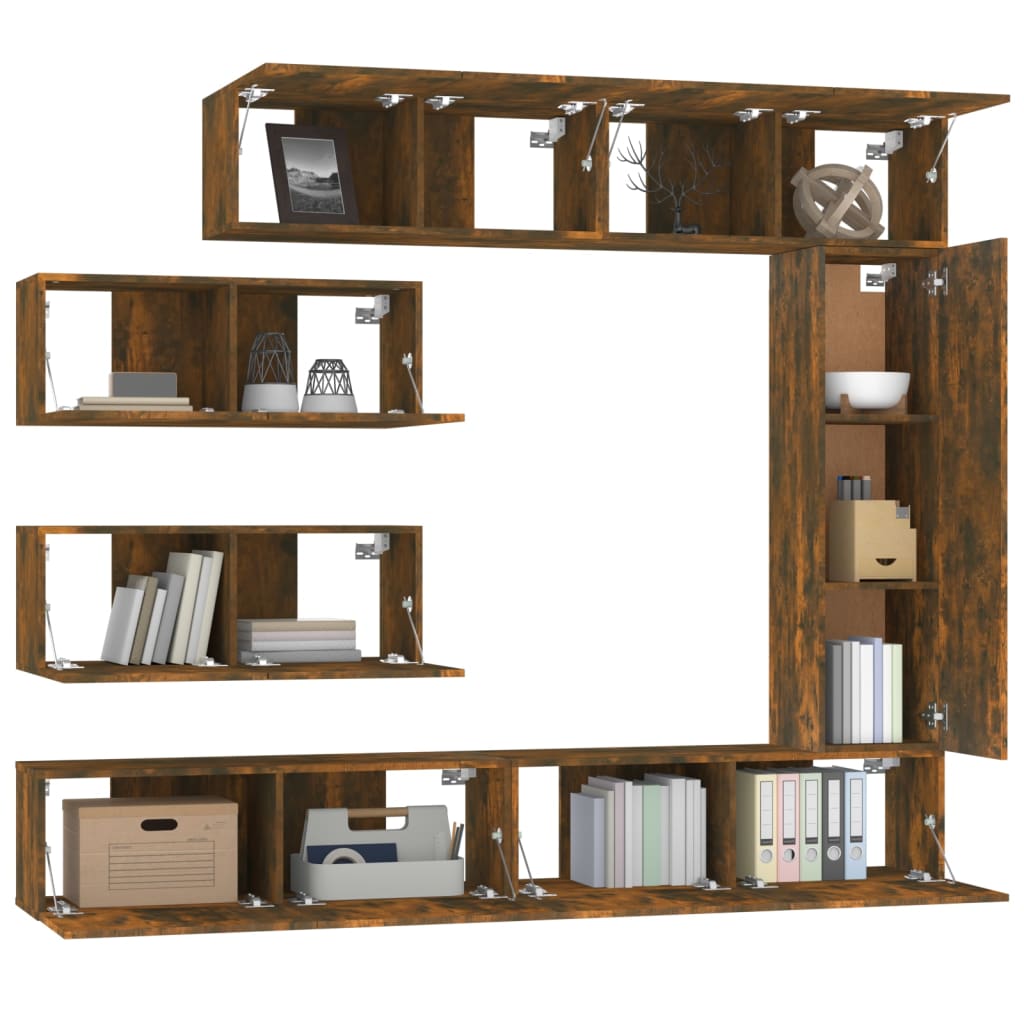 vidaXL 7 Piece TV Cabinet Set Smoked Oak Engineered Wood