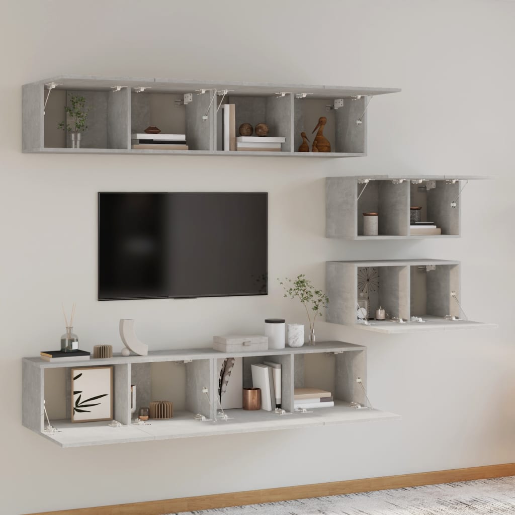 vidaXL 6 Piece TV Cabinet Set Concrete Grey Engineered Wood