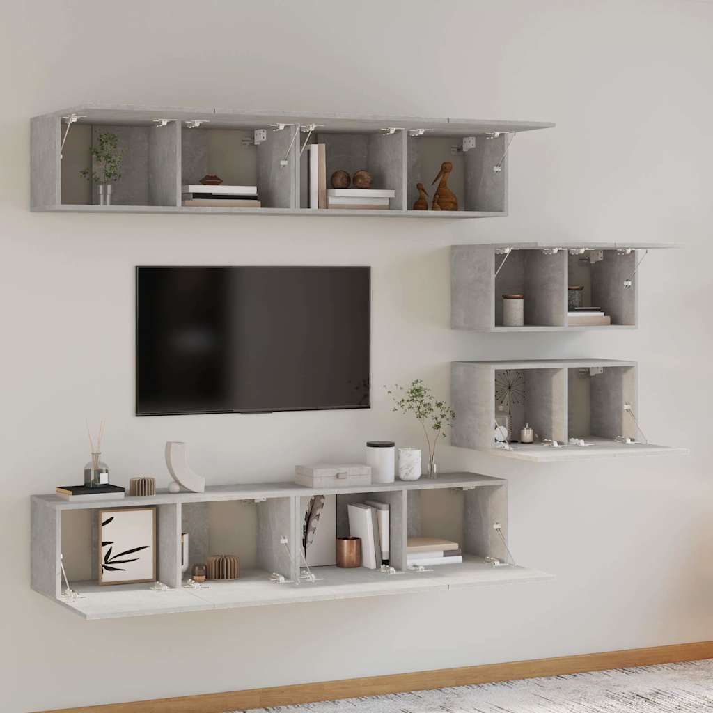 vidaXL 6 Piece TV Cabinet Set Concrete Grey Engineered Wood
