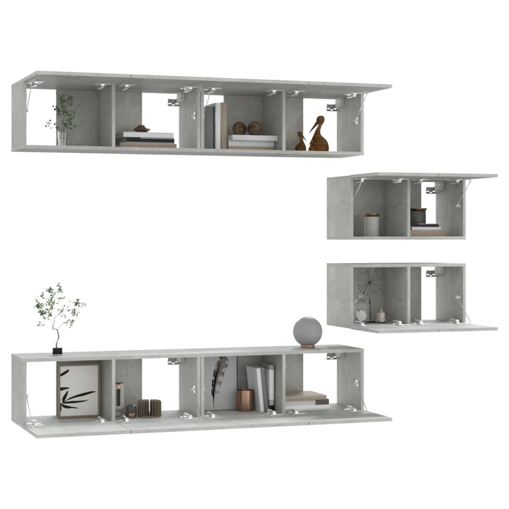 vidaXL 6 Piece TV Cabinet Set Concrete Grey Engineered Wood