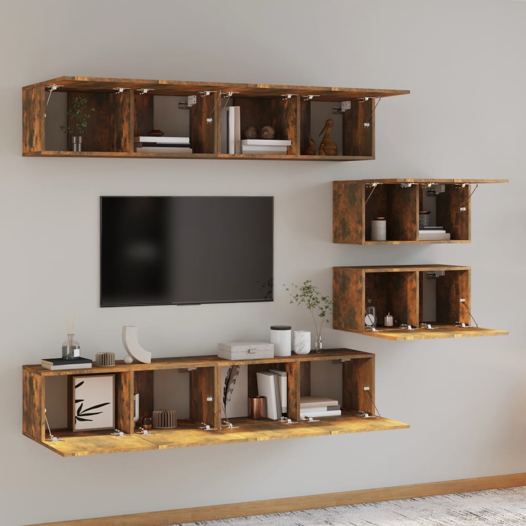vidaXL 4 Piece TV Cabinet Set Smoked Oak Engineered Wood