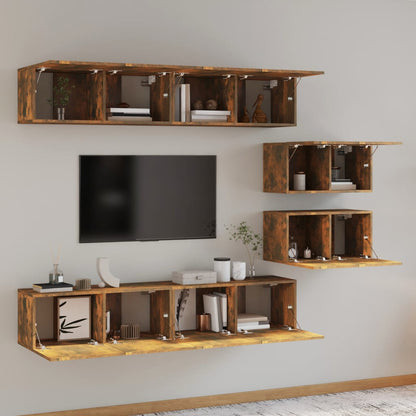 vidaXL 4 Piece TV Cabinet Set Smoked Oak Engineered Wood