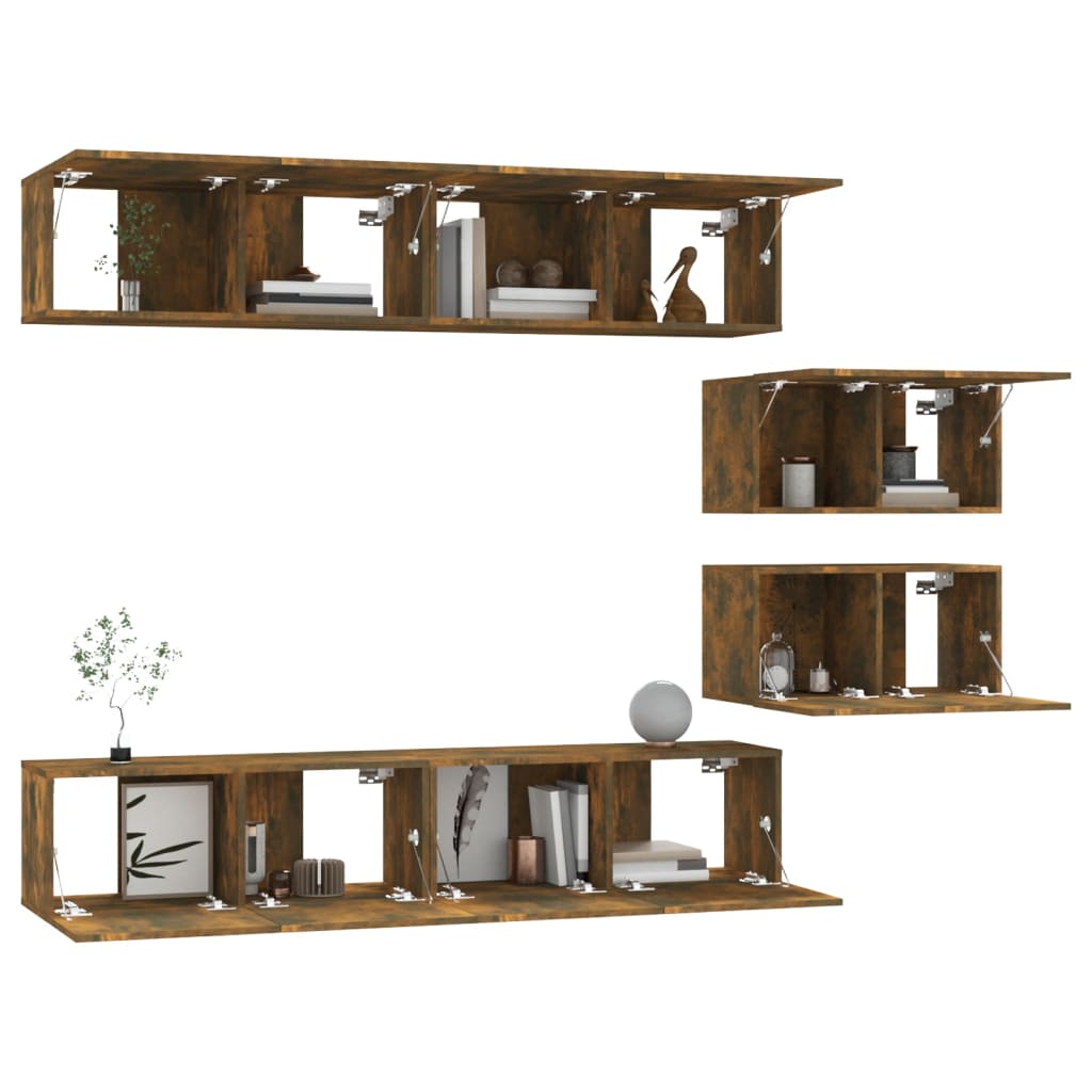 vidaXL 4 Piece TV Cabinet Set Smoked Oak Engineered Wood