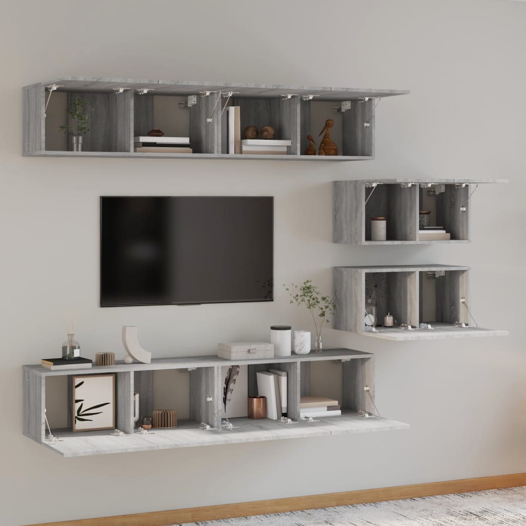 vidaXL 4 Piece TV Cabinet Set Grey Sonoma Engineered Wood