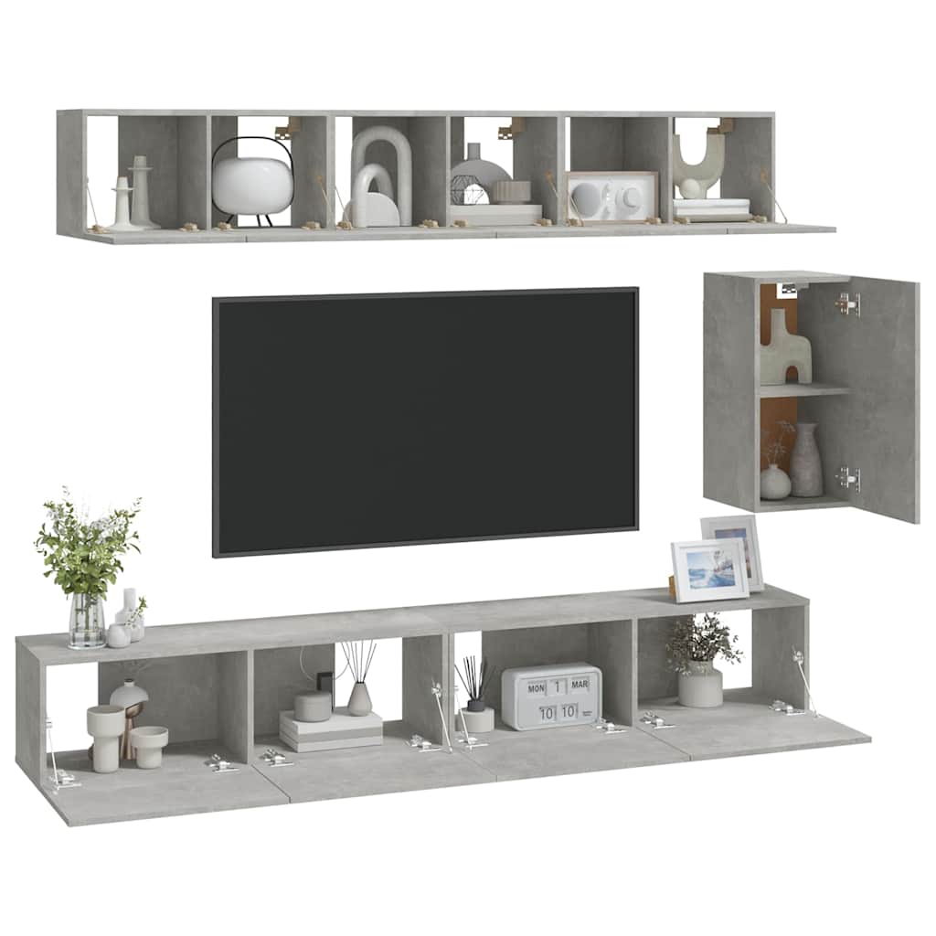 vidaXL 6 Piece TV Cabinet Set Concrete Grey Engineered Wood