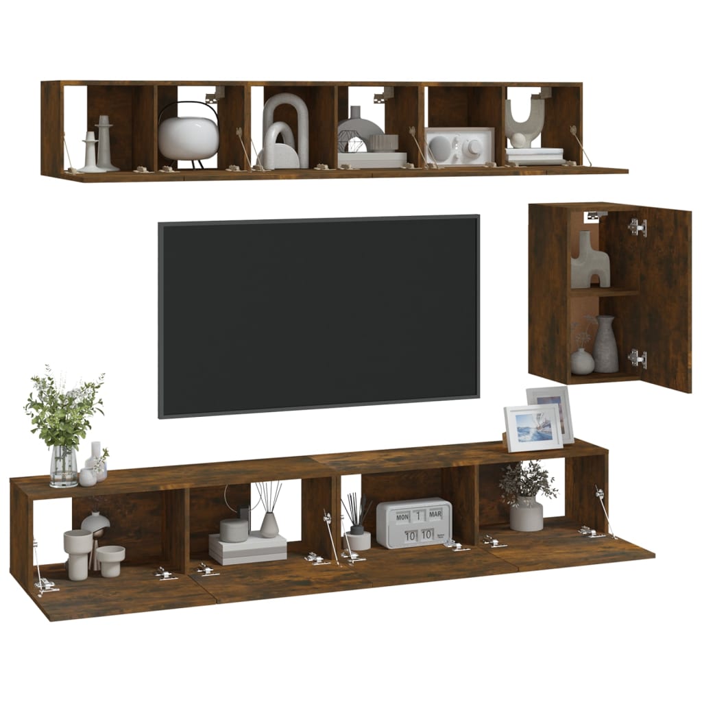 vidaXL 6 Piece TV Cabinet Set Smoked Oak Engineered Wood