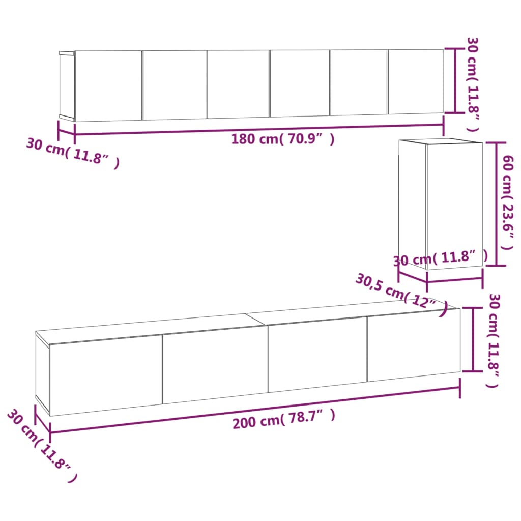 vidaXL 6 Piece TV Cabinet Set Smoked Oak Engineered Wood