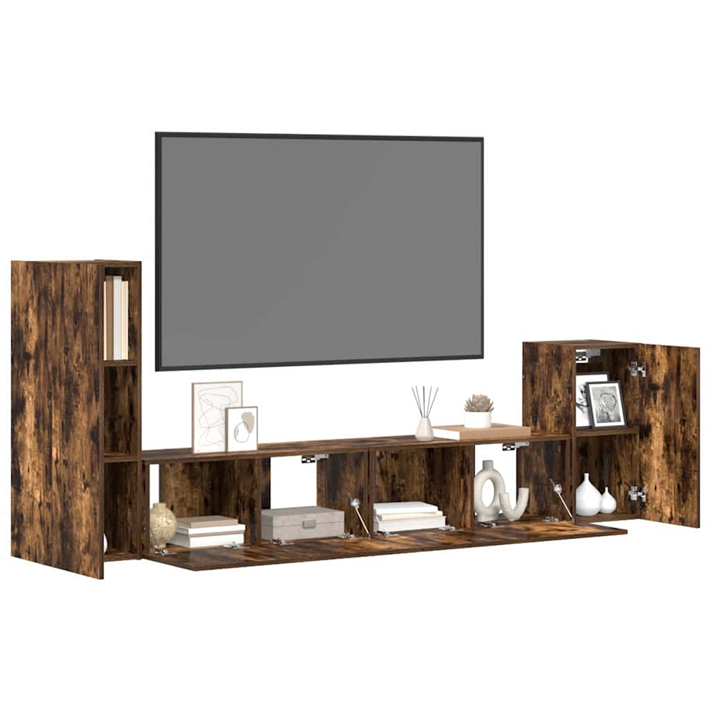 vidaXL 4 Piece TV Cabinet Set Smoked Oak Engineered Wood