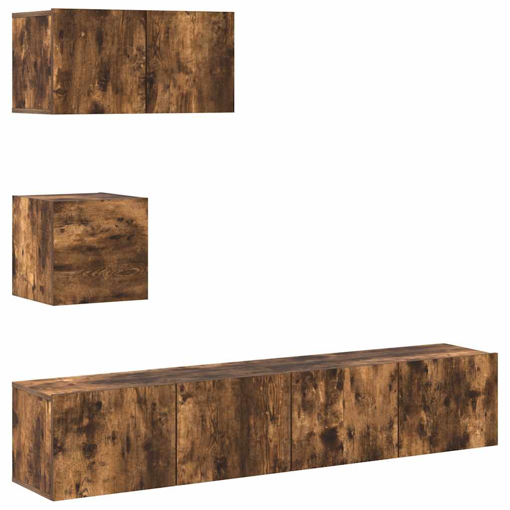 vidaXL 4 Piece TV Cabinet Set Smoked Oak Engineered Wood