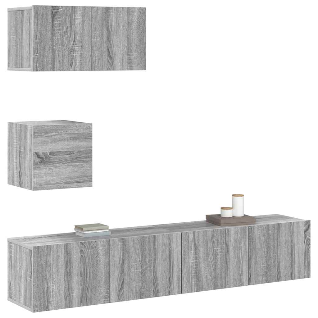 vidaXL 4 Piece TV Cabinet Set Grey Sonoma Engineered Wood