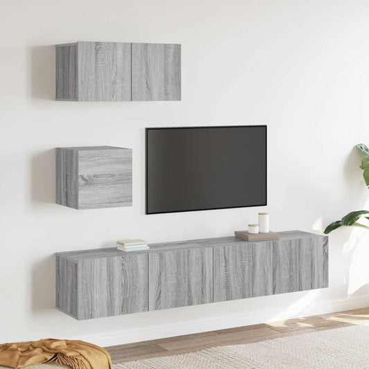 vidaXL 4 Piece TV Cabinet Set Grey Sonoma Engineered Wood