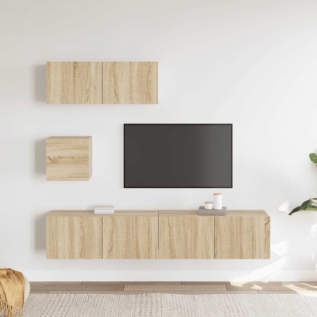 vidaXL 4 Piece TV Cabinet Set Sonoma Oak Engineered Wood