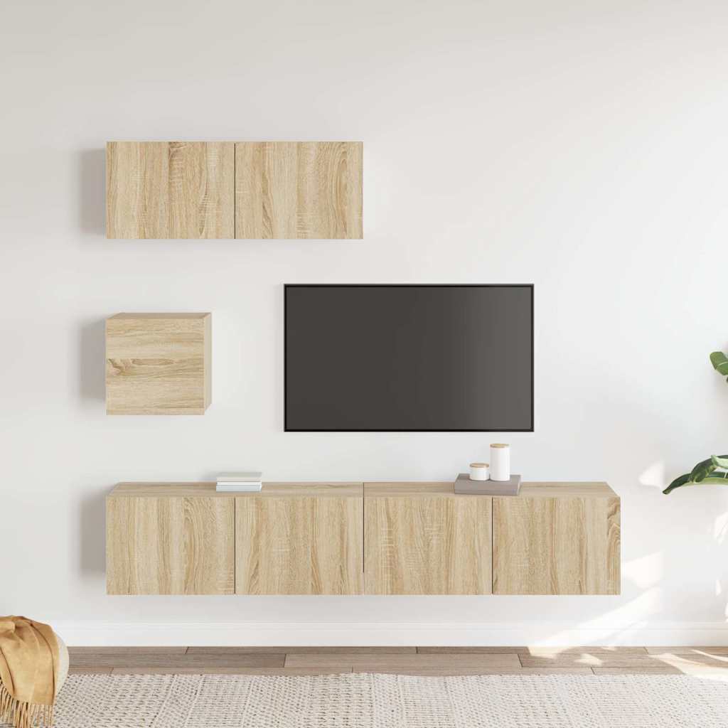 vidaXL 4 Piece TV Cabinet Set Sonoma Oak Engineered Wood