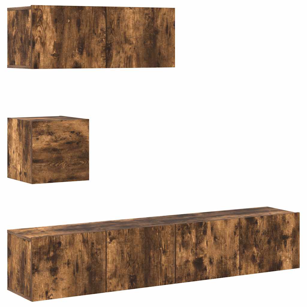 vidaXL 4 Piece TV Cabinet Set Smoked Oak Engineered Wood