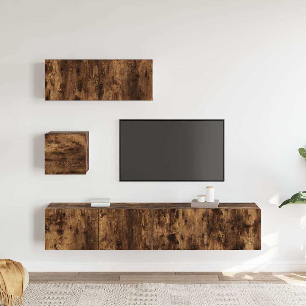 vidaXL 4 Piece TV Cabinet Set Smoked Oak Engineered Wood