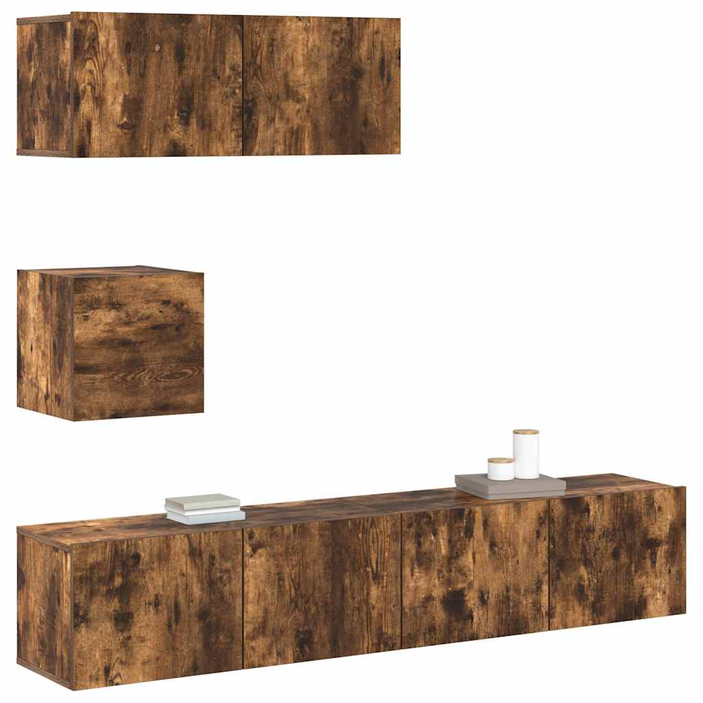 vidaXL 4 Piece TV Cabinet Set Smoked Oak Engineered Wood