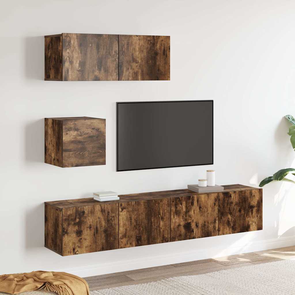vidaXL 4 Piece TV Cabinet Set Smoked Oak Engineered Wood