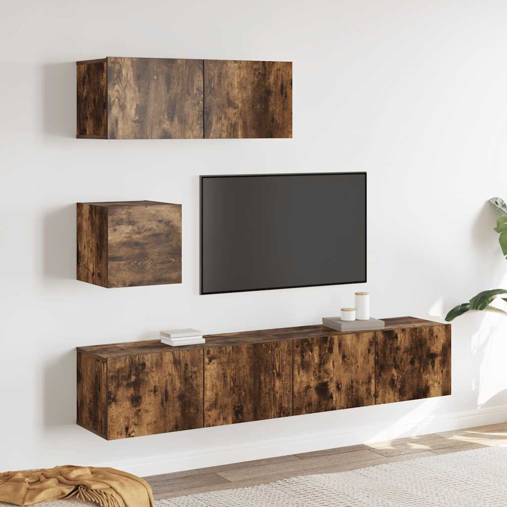 vidaXL 4 Piece TV Cabinet Set Smoked Oak Engineered Wood