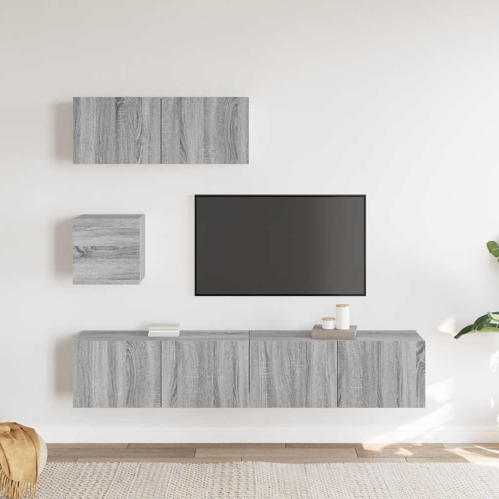 vidaXL 4 Piece TV Cabinet Set Grey Sonoma Engineered Wood