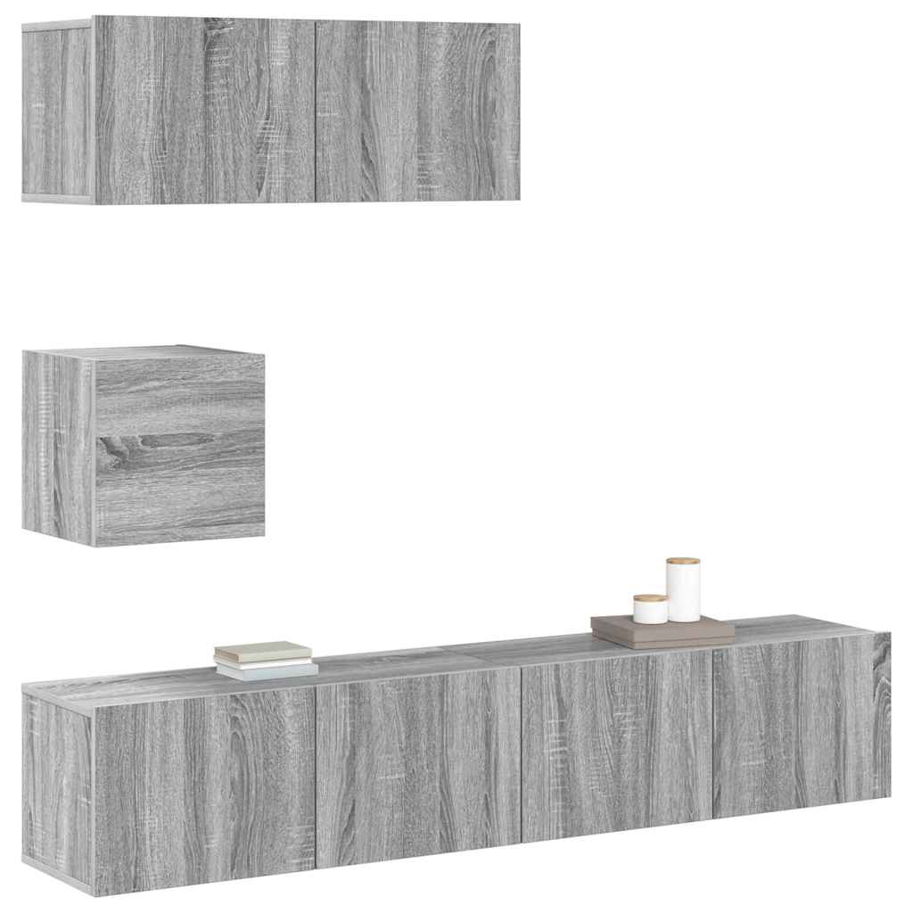 vidaXL 4 Piece TV Cabinet Set Grey Sonoma Engineered Wood