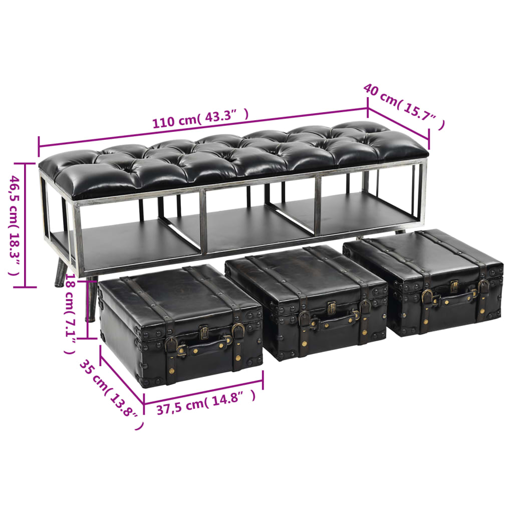 vidaXL Storage Bench 110 cm Black Faux Leather