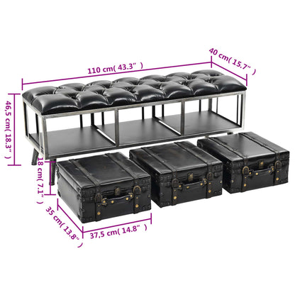 vidaXL Storage Bench 110 cm Black Faux Leather